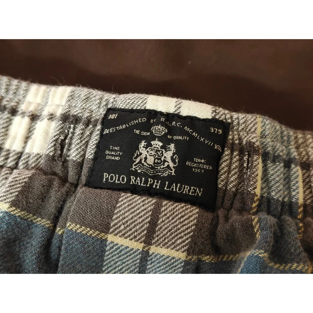 Polo Ralph Lauren Mens Blue Brown Plaid Flannel Pajama Pants Size Large L